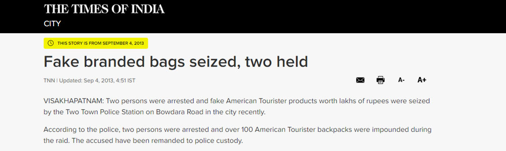 Raid On Counterfeit American Tourister Backpacks | MarkScan
